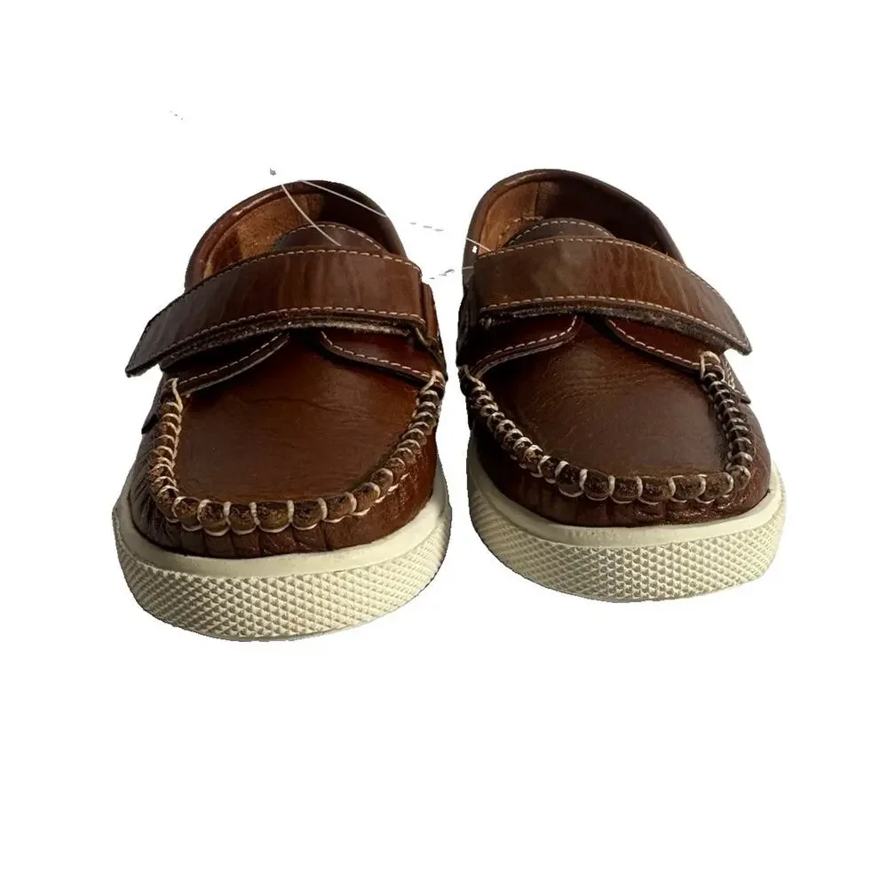 Elephantito Kids Brown Leather Hook & Loop Loafers Moccasins Toddler Size 10